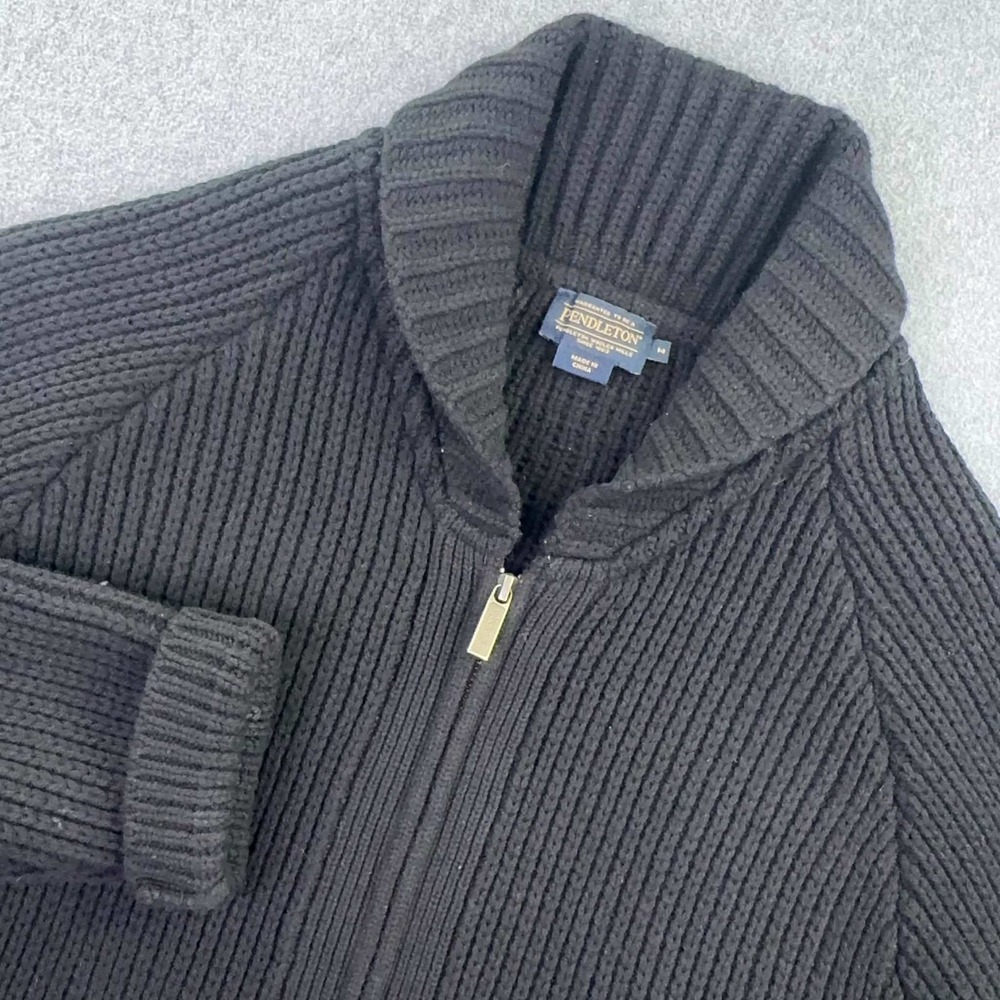 Pendleton Westerley Plains Cardigan Womens M Black Lambswool Full Zip Sweater